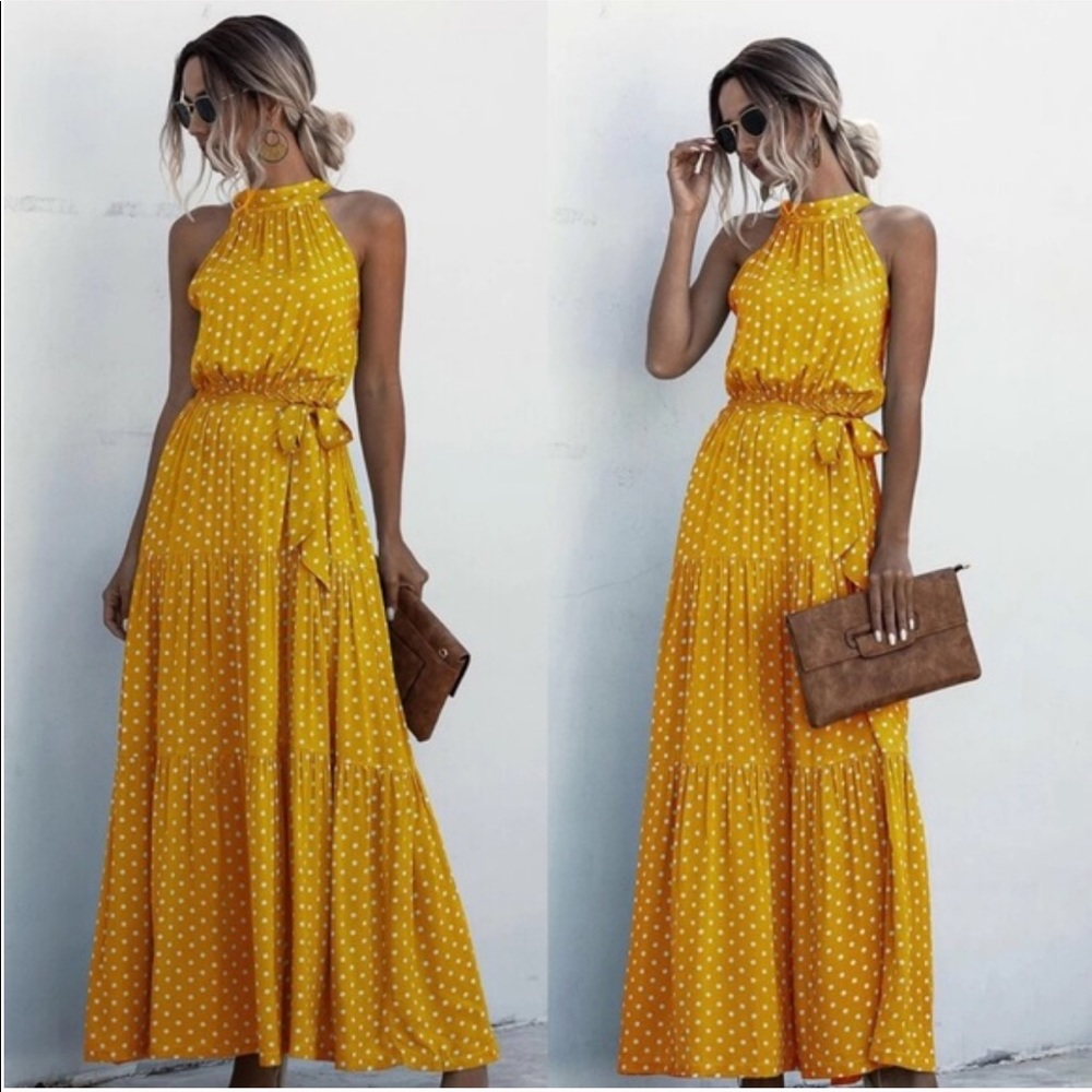 Mustard Halter Maxi Dress - Picture 4 of 4